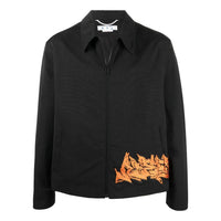 Men's Off-White Embroidered Pattern Zipper Black Jacket OMEA313S22FAB0011020