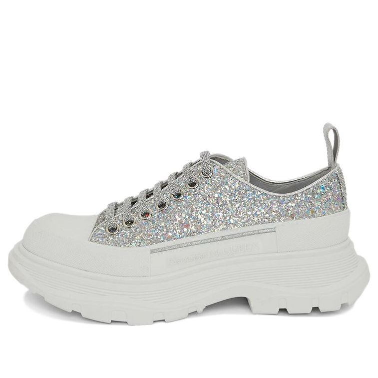 (WMNS) Alexander McQueen Tread Slick Glitter Low Sneaker 'Silver' 666805W4JF58286
