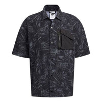 Men's adidas originals SS22 Full Print Pattern Casual Short Sleeve Black Shirt HS9471