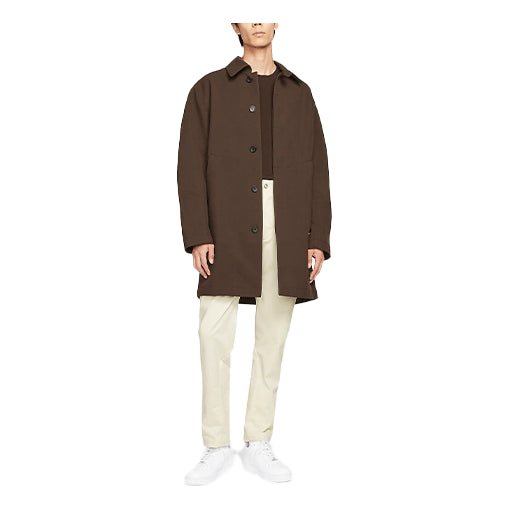 Nike Solid Color Minimalistic Stand Collar mid-length trench coat Jacket Velvet Brown DH2902-220
