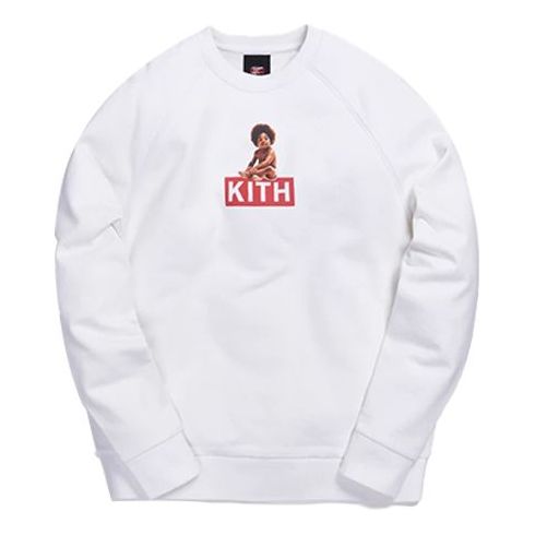 Men's KITH x BIGGIE Crossover Logo Printing Round Neck Long Sleeves White KH2434-101
