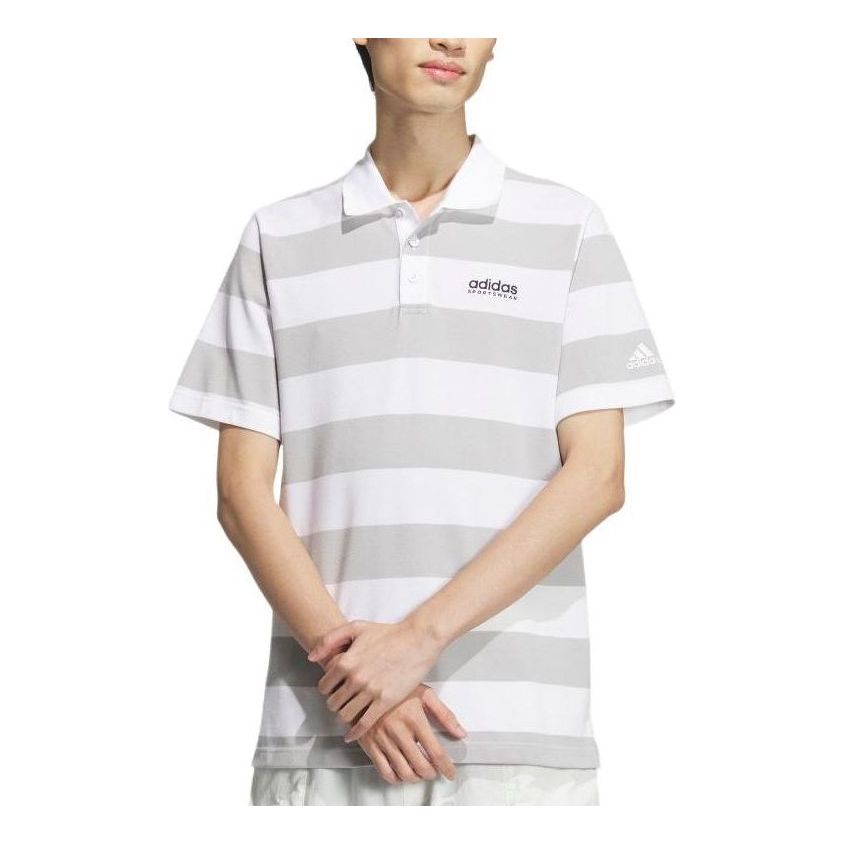 adidas Pique Stripe Polo Shirt Asia Sizing 'Grey White' JI9059