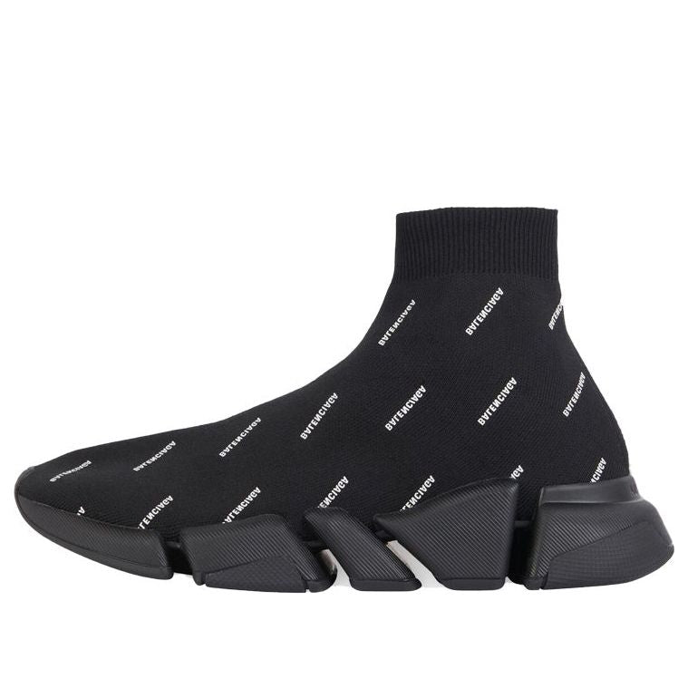 Balenciaga Speed 2.0 Sneakers 'Black Knit with White Allover Logo' 617239W2DBO1090
