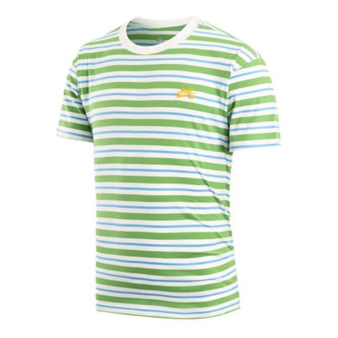 Men's Nike Embroidered Logo Stripe Round Neck Short Sleeve Green T-Shirt DQ1863-133