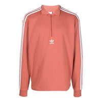 Men's adidas originals Logo Printing Pattern Stripe Lapel Half Zipper Long Sleeves Red HK7427
