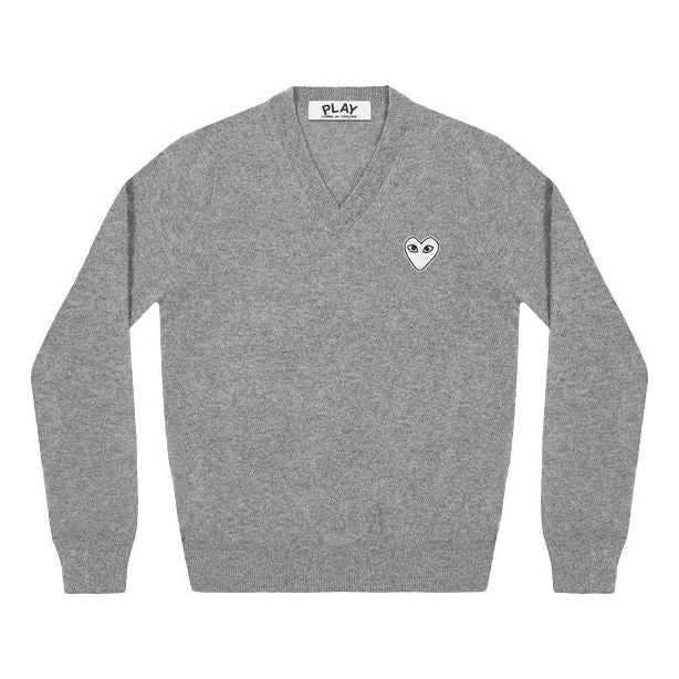 (WMNS) COMME des GARCONS PLAY V-Neck Pullover White Emblem 'Grey' AZ-N063-051-1