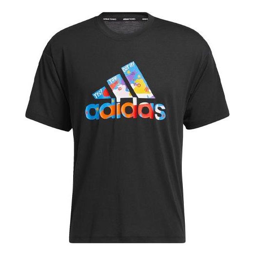 adidas originals Cartoon Contrasting Colors Logo Sports Short Sleeve Black GN9144