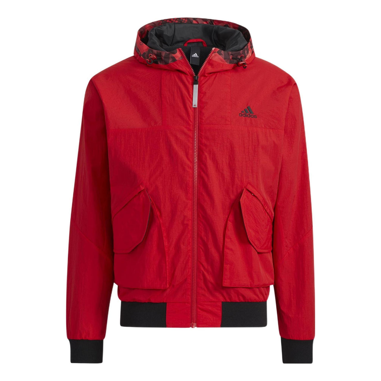 Men's adidas Logo Printing Solid Color Hooded Long Sleeves Jacket Red HC0267