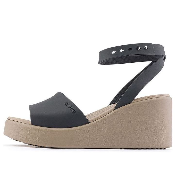 (WMNS) Crocs Brooklyn Ankle Strap Wedge Sandals 'Black Beige' 209406-07H