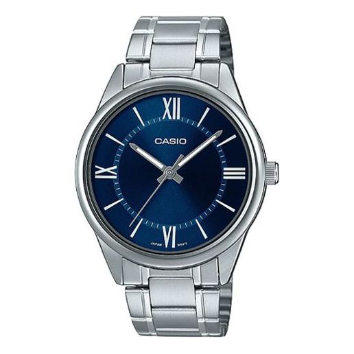 Men's CASIO DRESS Series Minimalistic Retro Small Business Watch Navy Blue Mens Dark Blue Analog MTP-V005D-2B5