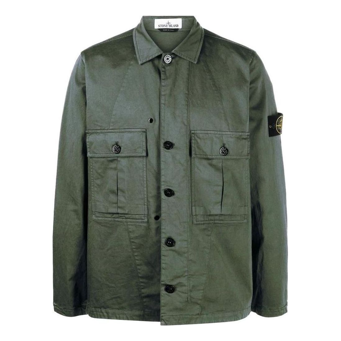 STONE ISLAND Collared Button-Up Shirt 'Army Green' 791510414-V0058