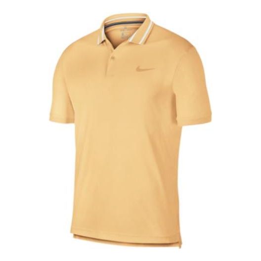 Men's Nike Solid Color Logo Printing Double Buttons Placket Yellow Polo Shirt BV1195-251