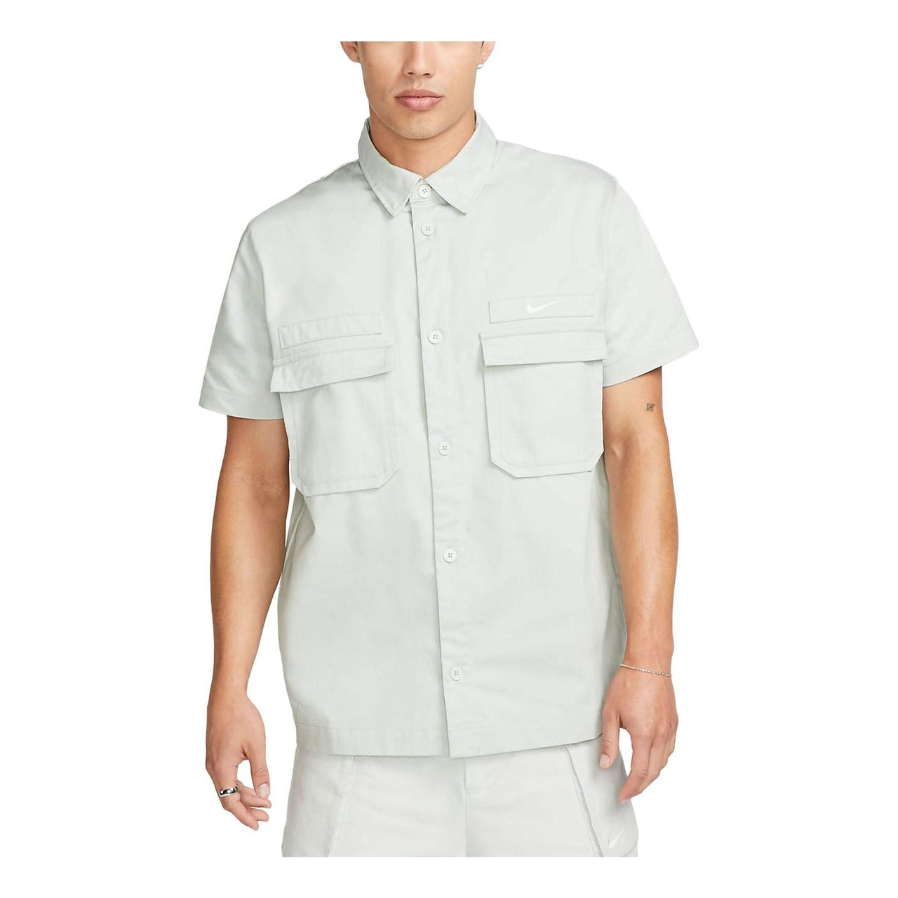 Nike Life Woven Military Short-Sleeve Button-Down Shirt 'Light Silver' DX3341-034