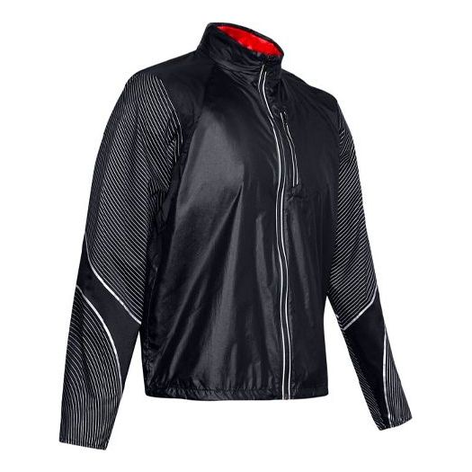 Men's Under Armour Run Impasse Reflect Stripe Pattern Stand Collar Long Sleeves Jacket Black 1350944-001