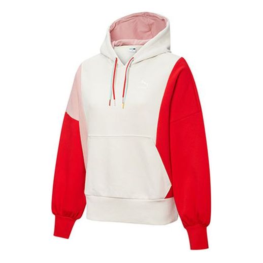 (WMNS) PUMA Panelled Hoodie 'White Red Pink' 532184-05