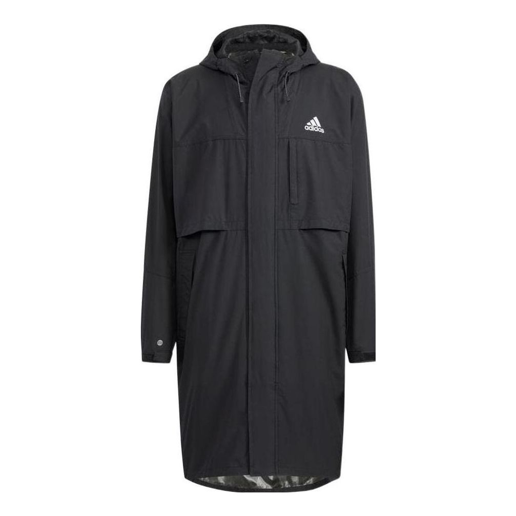 Men's adidas Casual Sports Solid Color mid-length hooded Windbreaker Black HD0041