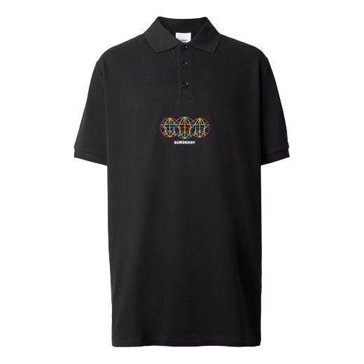 Burberry Round Pattern Embroidery Net Polo Male Black 80355681