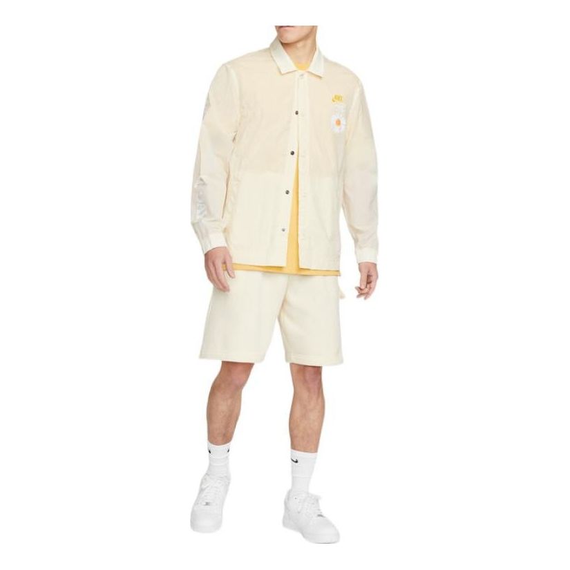 Men's Nike Retro Embroidered Daisy Long Sleeves Autumn Coconut Milk Shirt DM5056-113