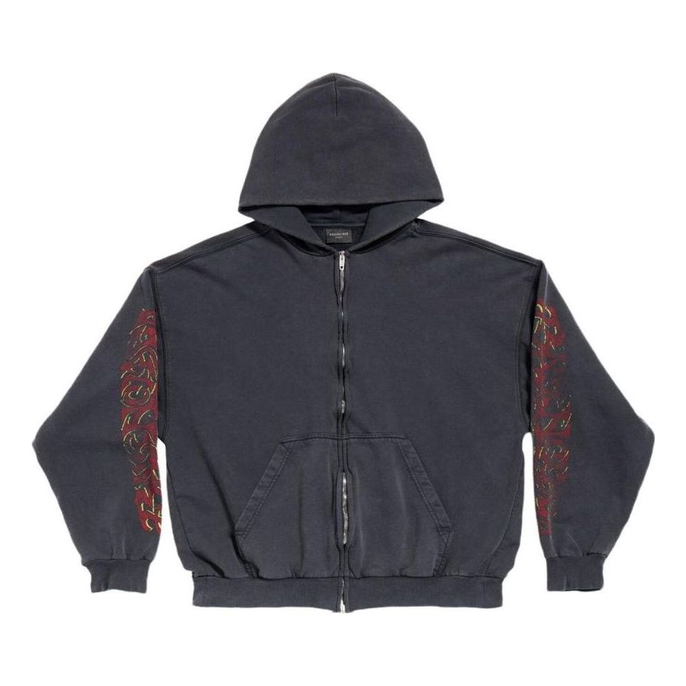 Balenciaga Offshore Zip Up Hoodie Medium Fit 'Black Faded' 770939TPVM91568