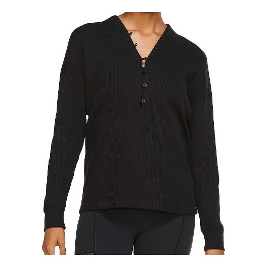 (WMNS) Nike Yoga Waffle V Neck Cozy Casual Pullover Wool Sweater Black CV9906-010