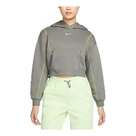 (WMNS) Nike Sportswear Oversized Fleece Hoodie 'Grey Lime Green' DM6360-029