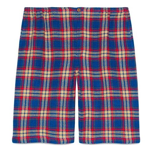 Gucci Anchor Checked Cotton And Linen Shorts For Men Blue/Red 630590-ZAE37-4104