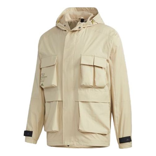 adidas TH WB JKT Multiple Pockets Sports hooded Windbreaker Jacket Brown GF4012