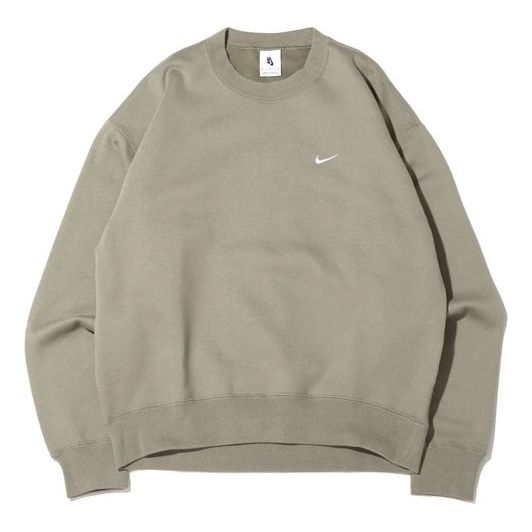 Men's Nike Lab Fleece Crew Solid Color Plush Stay Warm Sports Round Neck Pullover Olive Green DA0318-320