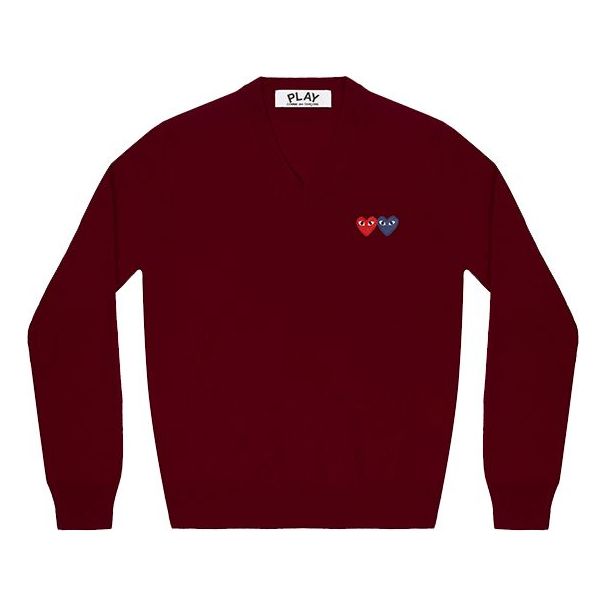 (WMNS) COMME des GARCONS PLAY V-Neck Pullover Double Emblem 'Burgundy' AZ-N055-051-4