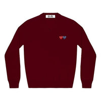 (WMNS) COMME des GARCONS PLAY V-Neck Pullover Double Emblem 'Burgundy' AZ-N055-051-4