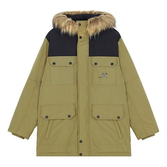 New Balance Warm Hooded Down Jacket Asia Sizing 'Olive Green Black' AMJ13329-OV