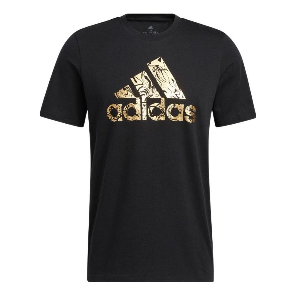 Men's adidas Large Logo Printing Casual Round Neck Pullover Short Sleeve Black T-Shirt HK9157