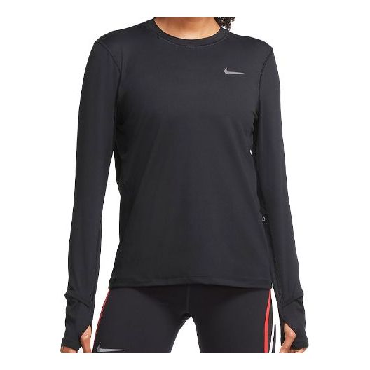 (WMNS) Nike Sports Running Round Neck Solid Color Long Sleeves Black T-Shirt CU3278-010