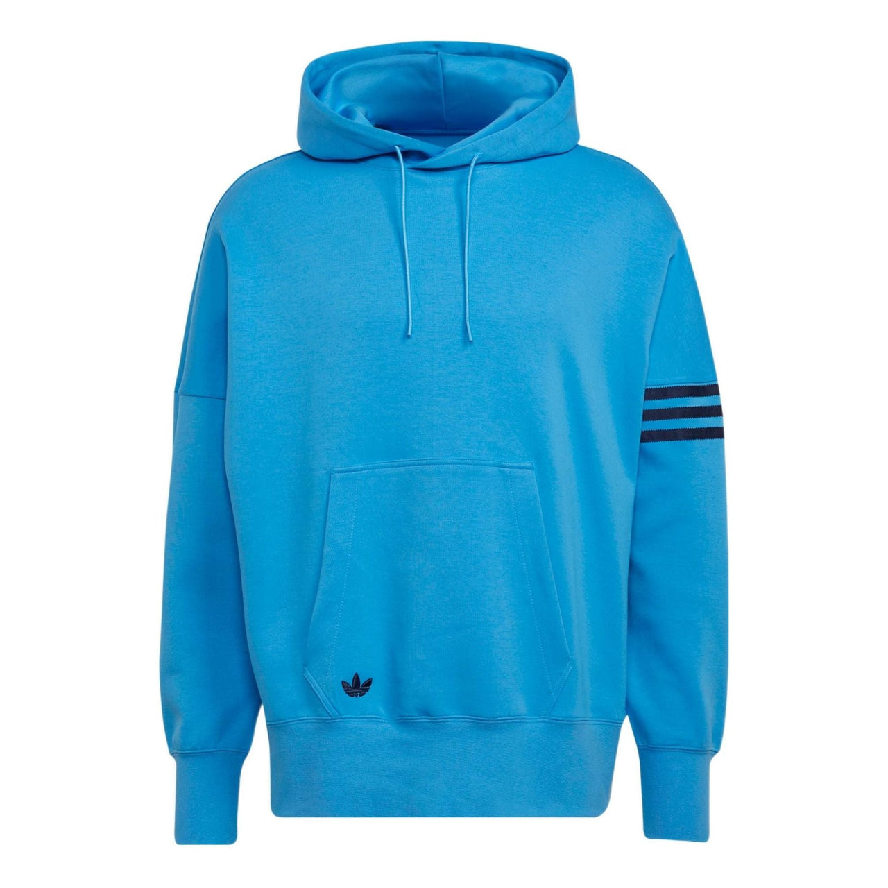 Men's adidas originals Solid Color Logo Drawstring Hooded Pullover Long Sleeves Blue HM1872