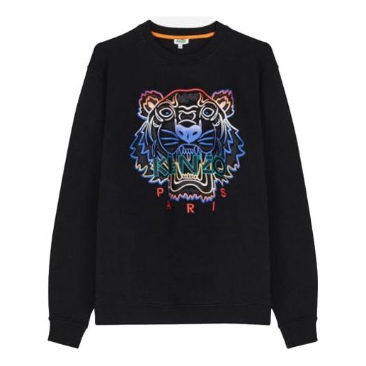 Men's KENZO Gradient Colorblock Tiger Head Embroidered Pattern Pullover Black PF965SW0084XE-99
