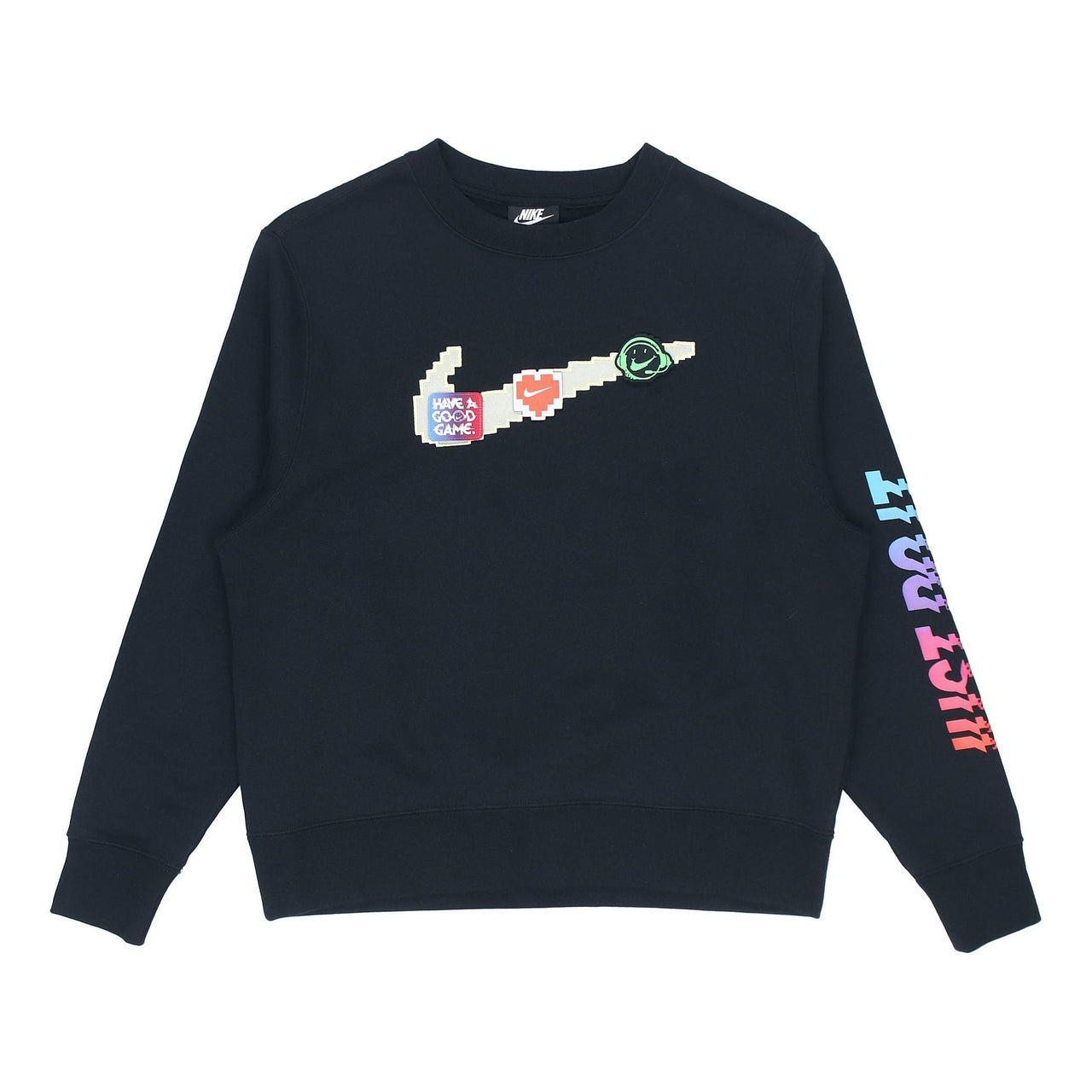(WMNS) Nike Sportswear Logo Fleece Crew Sweatshirt 'Black Multi' DC3941-010