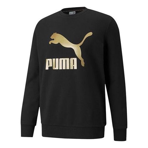 PUMA Classics Logo Crew Bronzing Large Logo Sports Round Neck Pullover Black 531367-51