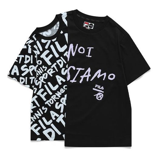 (WMNS) Fila Alphabet Printing Splicing Short Sleeve Black T11W121107F-BK