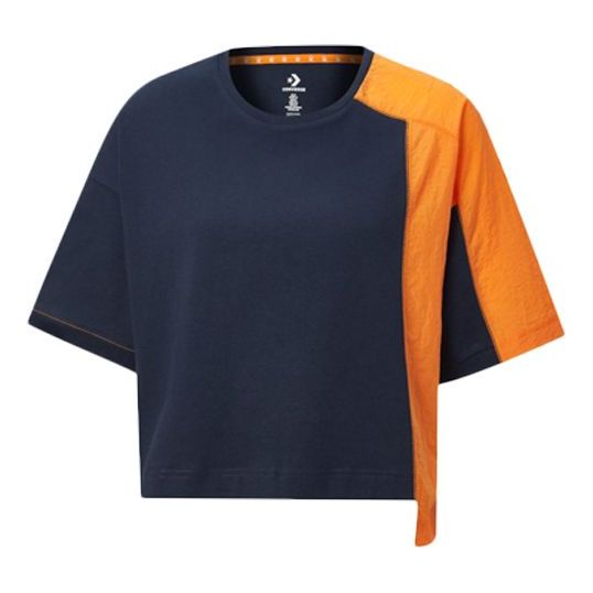 (WMNS) Converse Capsule Series Splicing Contrasting Colors Round Neck Short Sleeve Blue 10020990-467