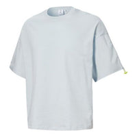 PUMA Round Neck Pullover Solid Color Short Sleeve Unisex Light Blue Gray 599018-31