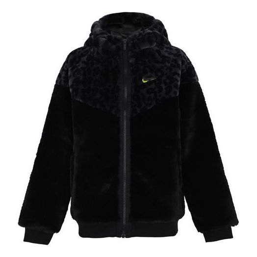 (PS) Nike Leopard print Fleece Stay Warm Hooded Jacket 'Black' DJ4408-010
