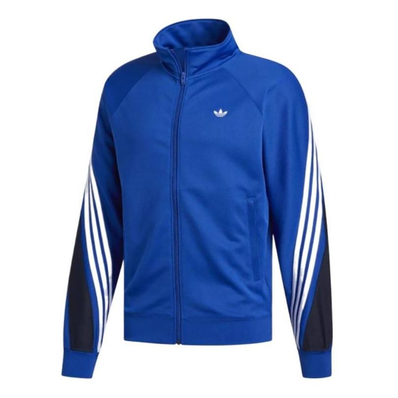 adidas originals Solid Color Logo Stand Collar Athleisure Casual Sports Jacket Blue FM1523