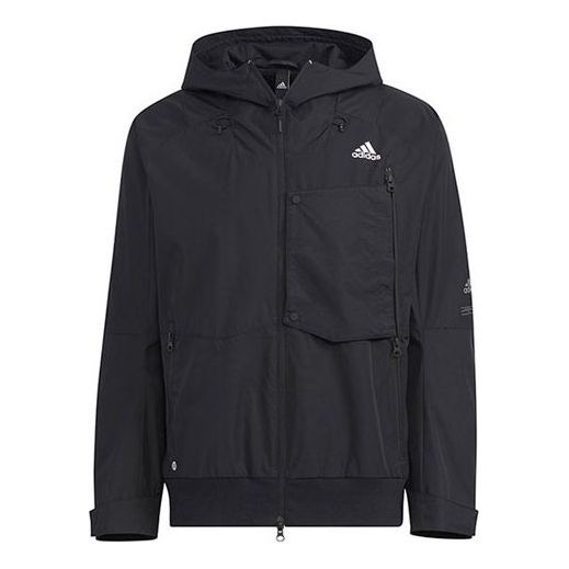 adidas Solid Color Big Pocket Sports Hooded Jacket Men's Black HN9037