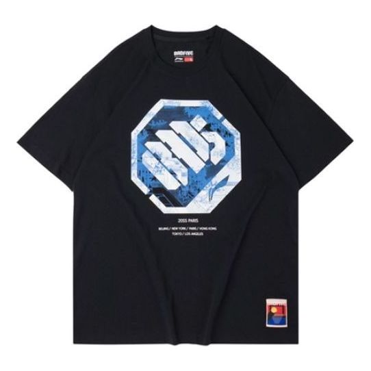 Li-Ning BADFIVE Loose Short Sleeve Tee 'Black Blue' AHSQ091-3