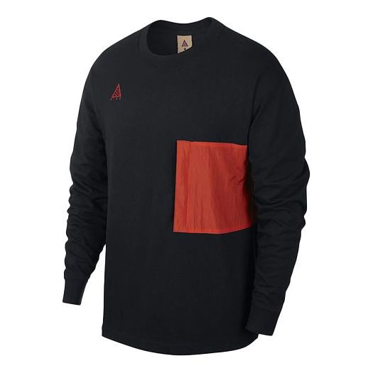 Men's Nike ACG Casual Sports Pullover Long Sleeves Black T-Shirt 'Black Habanero Red' BQ7289-010
