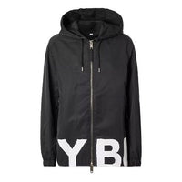 Men's Burberry Logo Printing Nylon Hooded Jacket Black 80374871