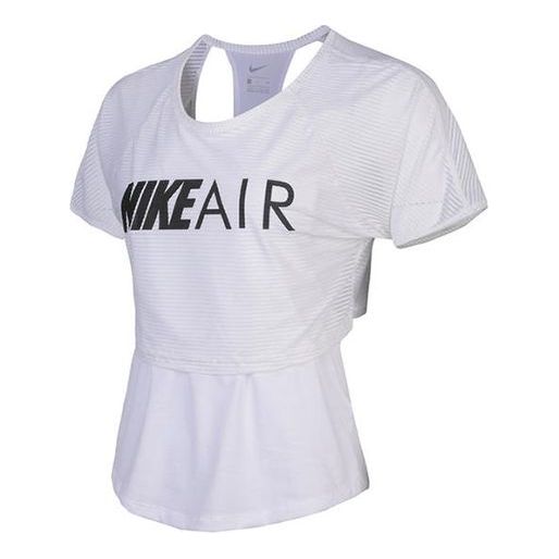 (WMNS) Nike Air Double Layer Mesh Back Hollow Out Running Training Short Sleeve White AT7954-100
