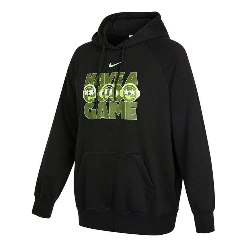 (WMNS) Nike NSW Graphic Hoodie 'Black Green' DO7197-010
