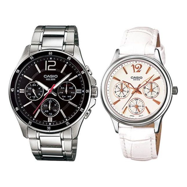 CASIO Quartz Waterproof Mens Black/White Analog MTP-1374D-1A&LTP-2085L-7A