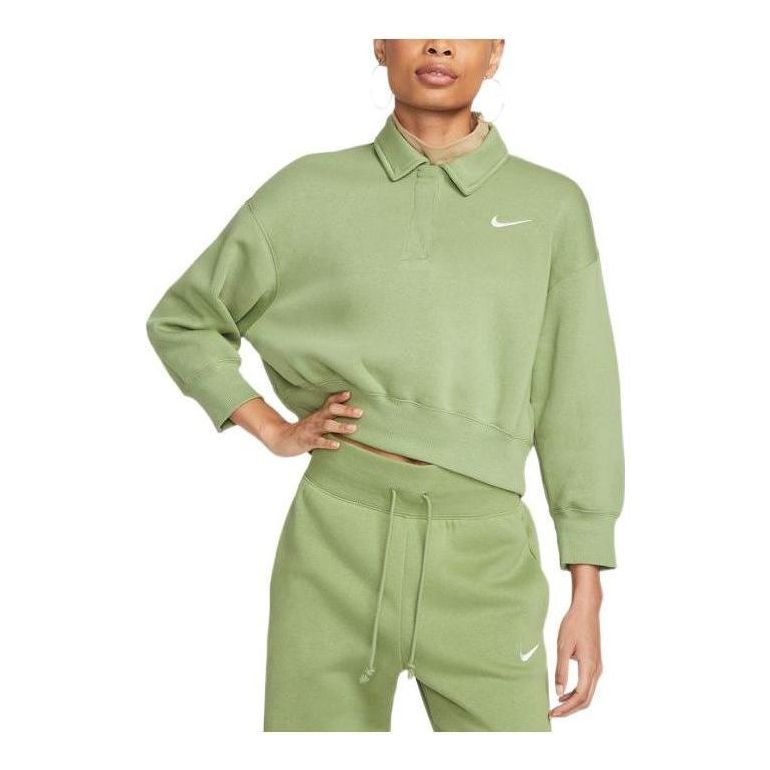 (WMNS) Nike Sportswear Phoenix Fleece 3/4-Sleeve Crop Polo Sweatshirt 'Green' DQ5869-334